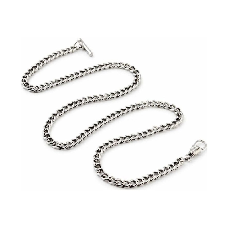Cadena metálica para reloj de bolsillo con barra en T — Plateada