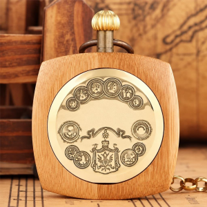 Reloj de bolsillo automático cuadrado con efecto madera