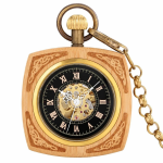 Reloj de bolsillo automático cuadrado con efecto madera
