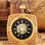 Reloj de bolsillo automático cuadrado con efecto madera