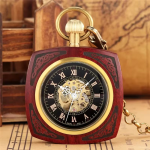 Reloj de bolsillo automático de madera de sándalo rojo