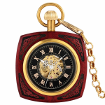 Reloj de bolsillo automático de madera de sándalo rojo