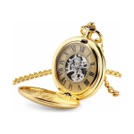 Reloj de bolsillo automático dorado con números romanos