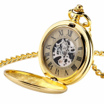 Reloj de bolsillo automático dorado con números romanos