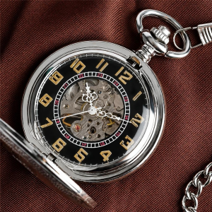 Reloj de bolsillo automático esqueleto con tapa