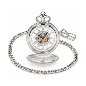 Reloj de bolsillo automático plateado con tapa