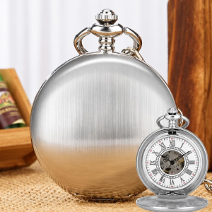 Reloj de bolsillo automático plateado con tapa