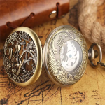 Reloj de bolsillo automático vintage calado con pájaros