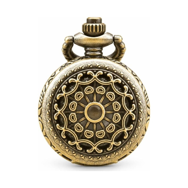Reloj de bolsillo de bronce con cuarzo y tapa calada