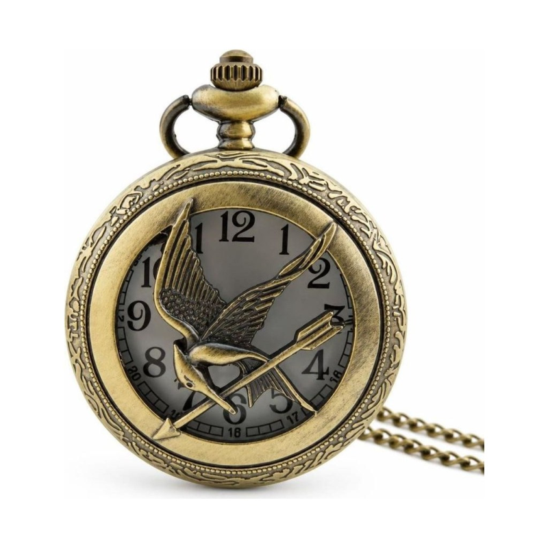 Reloj de bolsillo de cuarzo color bronce con ave calada