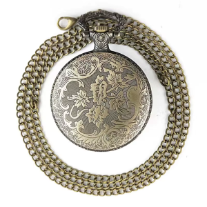 Reloj de bolsillo de cuarzo color bronce con ave calada