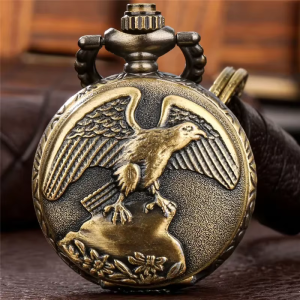 Reloj de bolsillo de cuarzo con águila en relieve