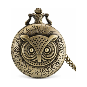 Reloj de bolsillo de cuarzo con búho en relieve