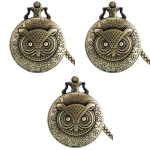 Reloj de bolsillo de cuarzo con búho en relieve — Lote de 3