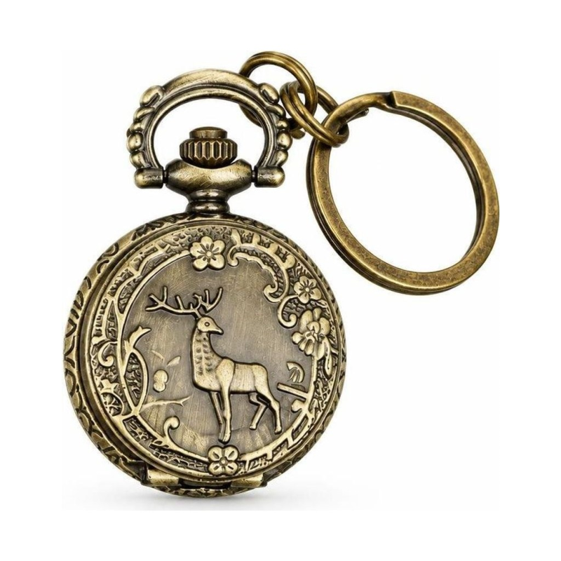 Reloj de bolsillo de cuarzo con ciervo en relieve