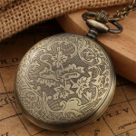 Reloj de bolsillo de cuarzo con dos lobos, acabado bronce