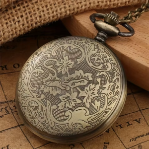 Reloj de bolsillo de cuarzo con dos lobos, acabado bronce
