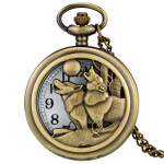 Reloj de bolsillo de cuarzo con dos lobos, acabado bronce