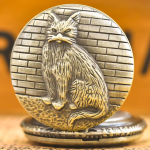 Reloj de bolsillo de cuarzo con gato en bronce
