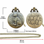 Reloj de bolsillo de cuarzo con gato en bronce