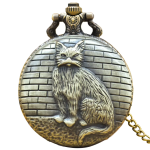Reloj de bolsillo de cuarzo con gato en bronce