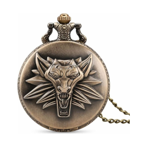 Reloj de bolsillo de cuarzo con león en relieve