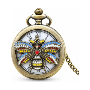 Reloj de bolsillo de cuarzo en bronce con insecto en relieve