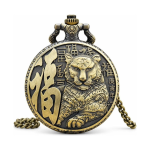 Reloj de bolsillo de cuarzo en bronce con tigre