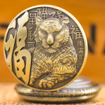 Reloj de bolsillo de cuarzo en bronce con tigre