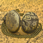 Reloj de bolsillo de cuarzo en bronce con tigre