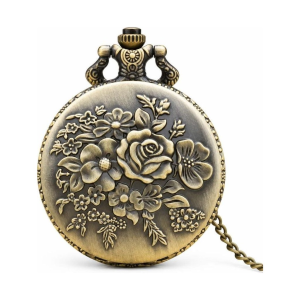 Reloj de bolsillo de cuarzo floral en aleación de bronce