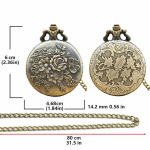 Reloj de bolsillo de cuarzo floral en aleación de bronce