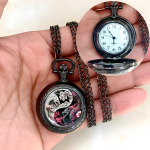 Reloj de bolsillo de cuarzo ilustrado — Pájaros, metal oscuro