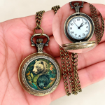 Reloj de bolsillo de cuarzo ilustrado — Tigre, metal bronce dorado