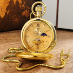 Reloj de bolsillo doble hunter dorado con tourbillón