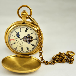 Reloj de bolsillo double hunter de cobre con esfera marfil