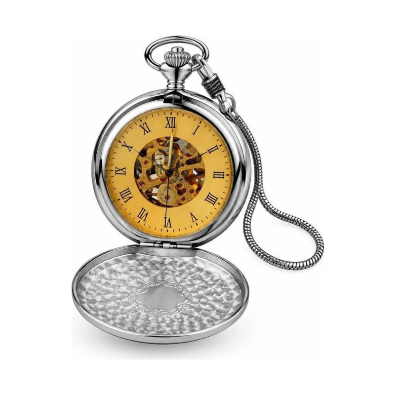 Reloj de bolsillo Double Hunter mecánico de acero