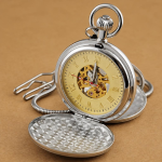 Reloj de bolsillo Double Hunter mecánico de acero