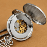 Reloj de bolsillo Double Hunter mecánico de acero