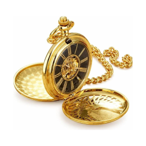 Reloj de bolsillo Double Hunter mecánico dorado