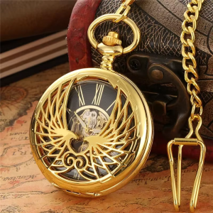 Reloj de bolsillo Double Hunter mecánico dorado