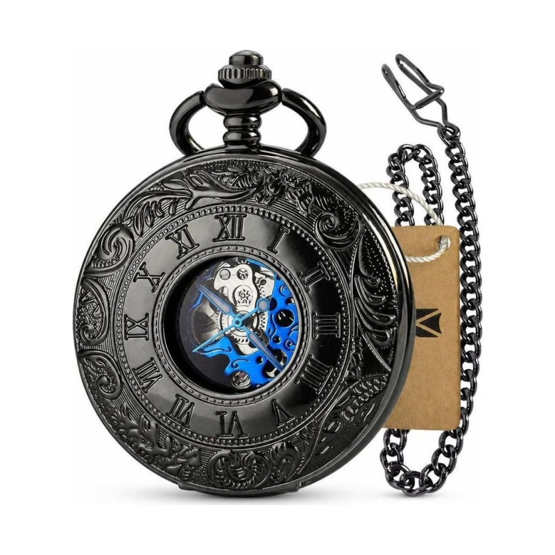 Reloj de bolsillo Double Hunter mecánico negro
