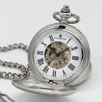 Reloj de bolsillo Double Hunter mecánico plateado