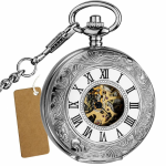 Reloj de bolsillo Double Hunter mecánico — Plateado