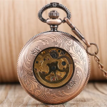 Reloj de bolsillo esqueleto automático con cadena