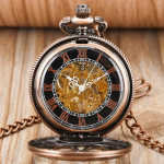 Reloj de bolsillo esqueleto automático con cadena