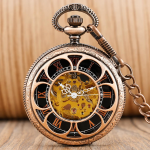 Reloj de bolsillo esqueleto automático con cadena