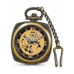 Reloj de bolsillo esqueleto con cadena FOB, tono bronce