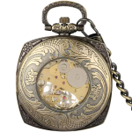 Reloj de bolsillo esqueleto con cadena FOB, tono bronce