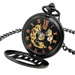 Reloj de bolsillo esqueleto con cuerda manual y cadena